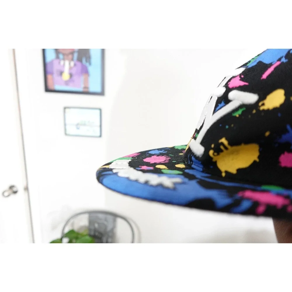 City Gang NY New York Splash Paint Graffiti Black Multi‎ Baseball Cap Hat Retro